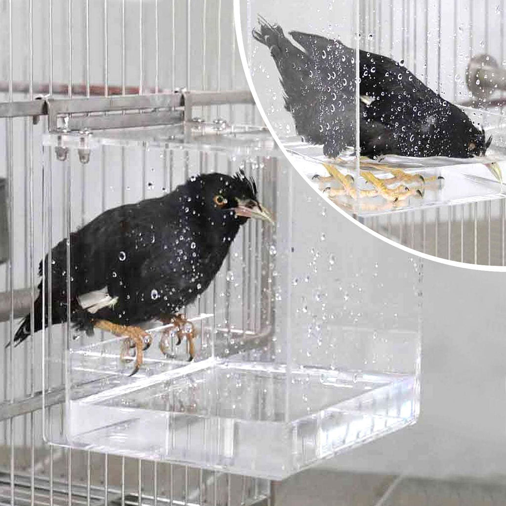 GURECOD Hanging Bird Bath Cube Bird Bathtub Bath Shower Box Bowl Cage Accessory for Little Bird Canary Budgerigar Parrots Crested Myna Cockatiel Lovebird Parakeet Bath (Large)