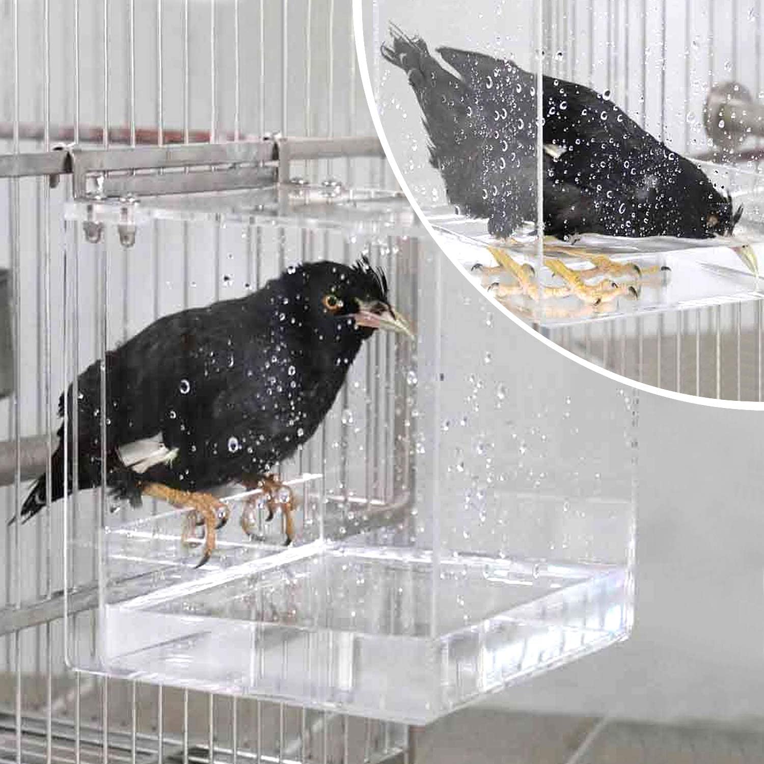 GURECOD Hanging Bird Bath Cube Bird Bathtub Bath Shower Box Bowl Cage Accessory for Little Bird Canary Budgerigar Parrots Crested Myna Cockatiel Lovebird Parakeet Bath (Large)