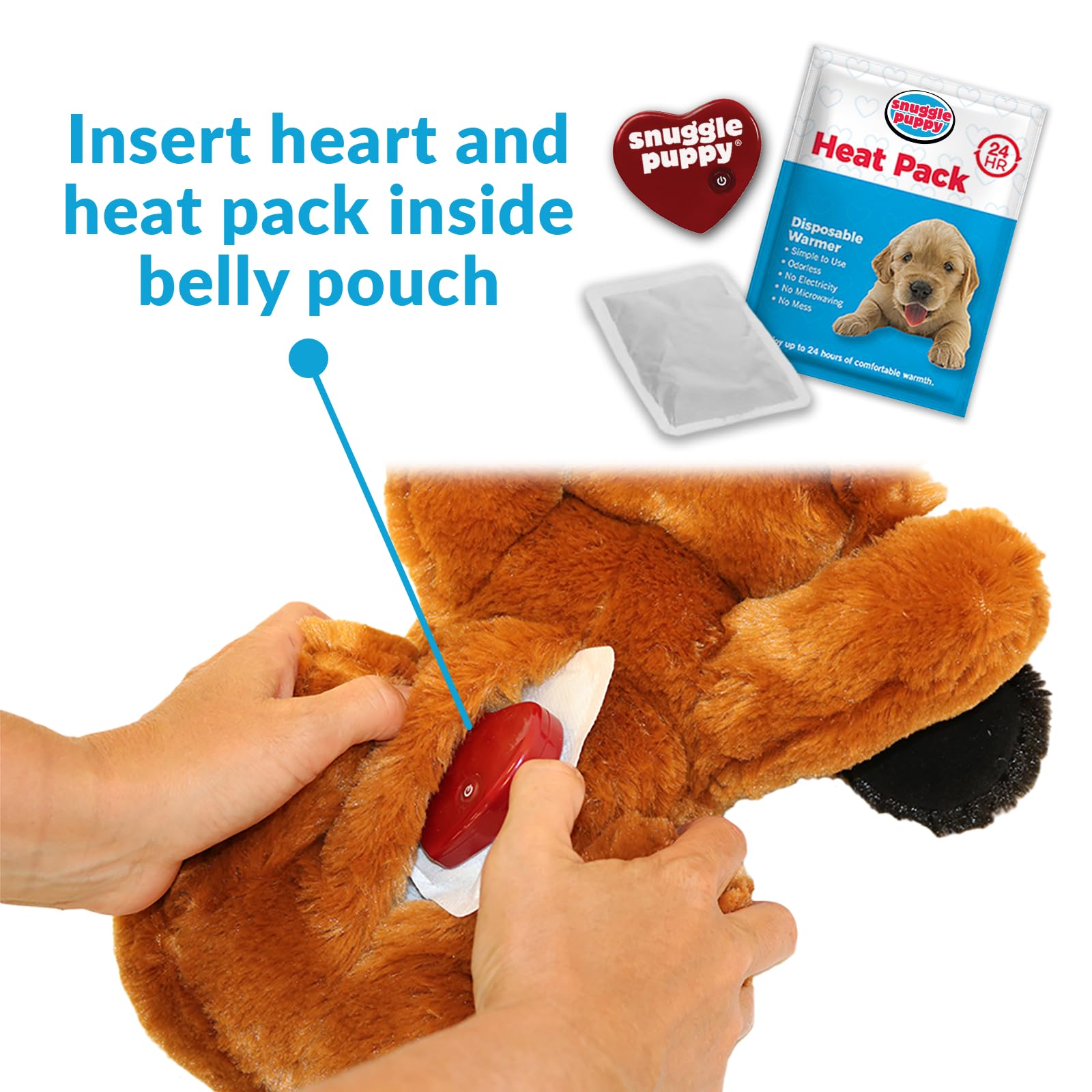 Snuggle Puppy Original Heartbeat Puppy Toy with Real-Feel Pulse & Heat Pack, Calming Sleep Aid for Puppy Anxiety, Crate Training, First Nights & New Puppy Transition - Biscuit Plus 6 Heat Packs