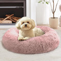 JOLLYVOGUE Calming Dog Bed Medium Size Dog, 31in Donut Washable Medium Pet Bed, Anti-Slip & Anti-Anxiety Fluffy Faux Fur Round Dogs Bed, Fits up to 45 lbs Pets (Dark Pink)