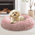 JOLLYVOGUE Calming Dog Bed Medium Size Dog, Anti-Anxiety Donut Medium Pet Bed, 27 inches Fluffy Faux Fur Round Cat Bed (Dark Pink)