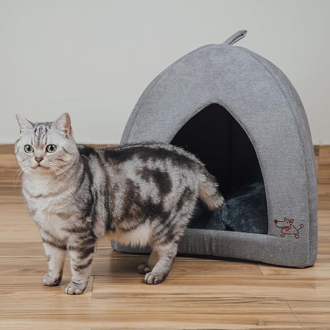 Best Pet Supplies Dog House Bed Crate Mat Tent Indoor Round Soft Plush for Small, Medium, and Large Breeds - Gray, 16 x 16 x H:16"
