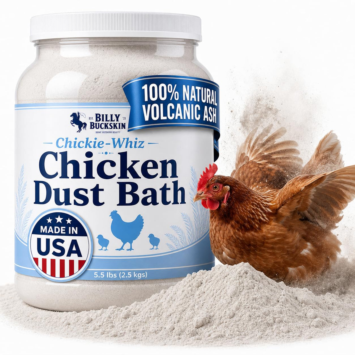 Billy Buckskin Chicken Dust Bath, All Natural Volcanic Ash, USA Made, 5.5lb