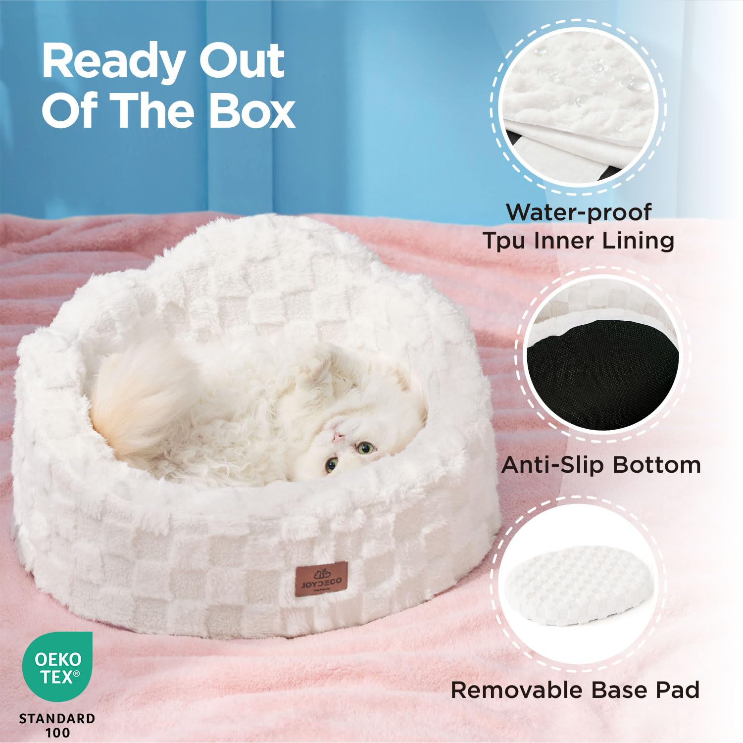 Joydeco Cloud Dog Bed for Small Dogs & Cats, Washable Pet Bed with Orthopedic Foam and Removable Checkered Plush Pad, Non-Slip Bottom for Indoor Puppies and Kittens, 22x20 Inch, White