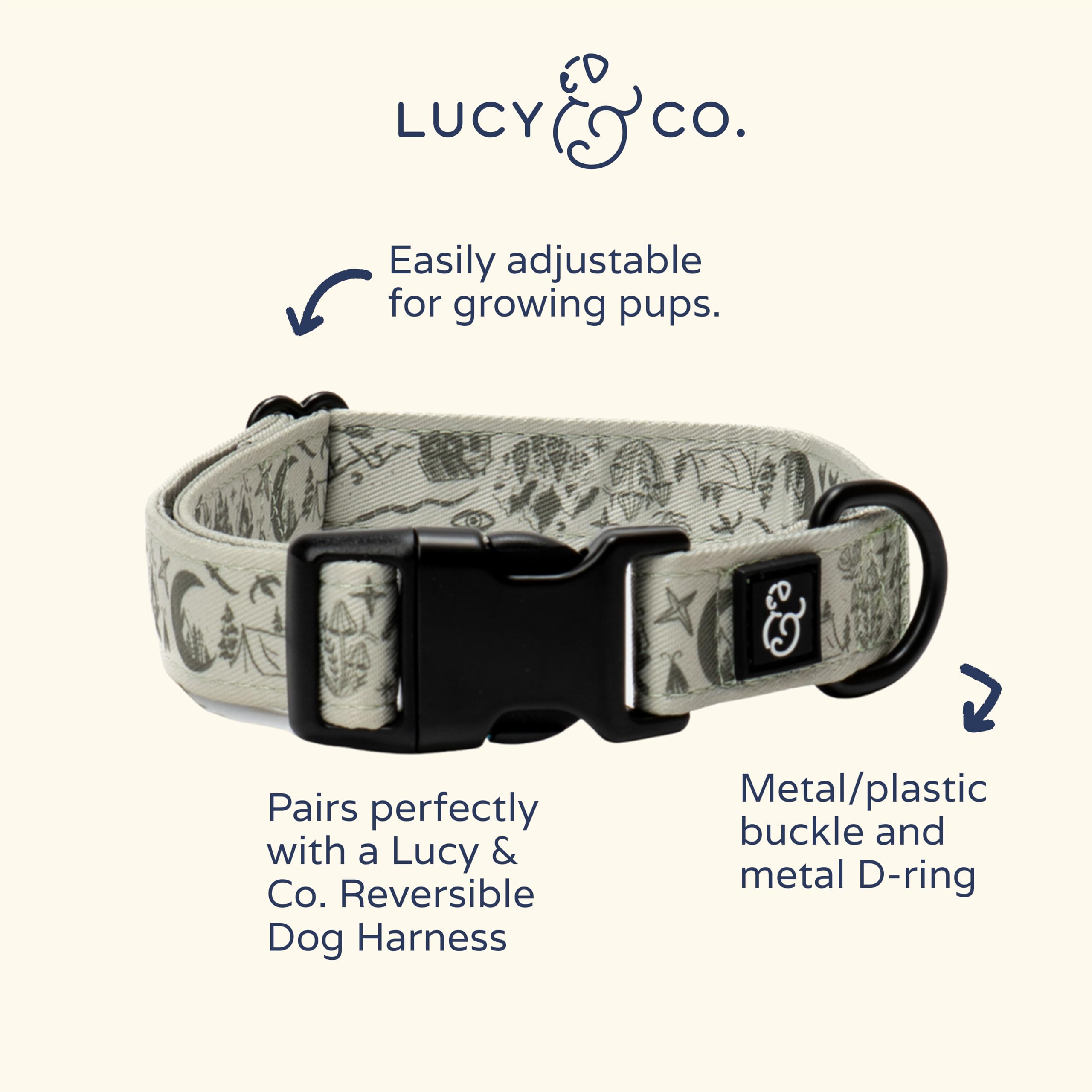 Lucy & Co. Dog Collar - Durable Lightweight Designer Collar for Pets - Adjustable Metal Safety Buckel. - Green Outdoor Plaid - Small