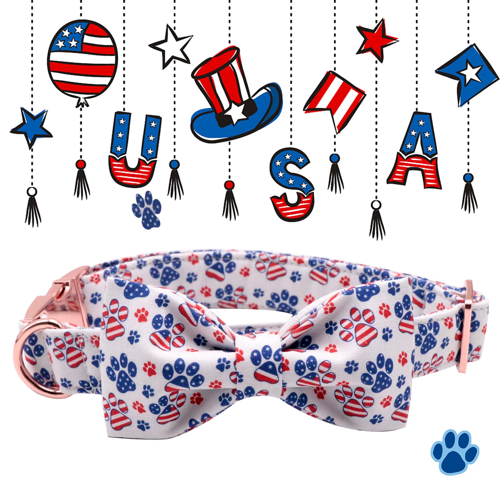 Lionheart Glory American Flag Dog Collar - 4th of July Collar with Adjustable Bow for Large Dogs