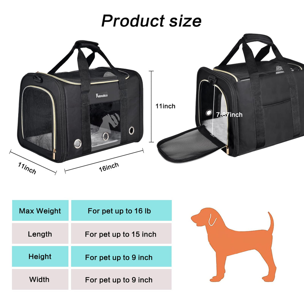 Petmolico Cat Carrier Soft-Sided Airline Approved, Medium,Black