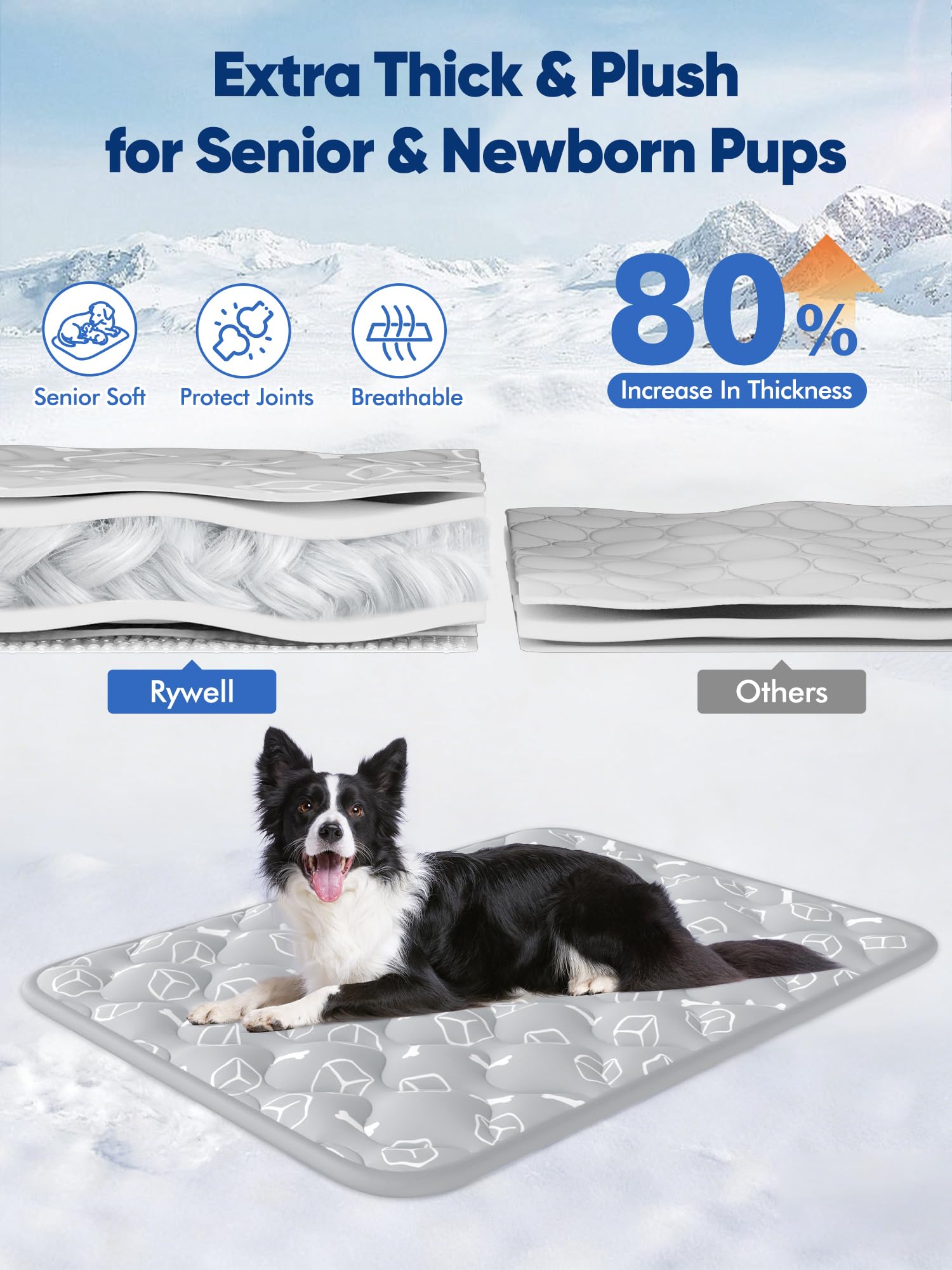 Rywell Dog Cooling Mat 2.0, Elegant Grey, 59"*40" Thick & Durable Cooling Mat for Extra Large Dogs, Extended Cooling with Waterproof & Color-Changing Arc-Chill Fiber (Q-Max>0.5), Ideal for Summer