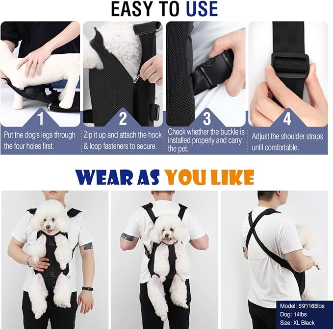 Pawaboo Pet Carrier Backpack, Adjustable Pet Front Cat Dog Carrier Backpack Travel Bag, Legs Out, Easy-Fit for Traveling Hiking Camping for Small Medium Dogs Cats Puppies, Medium, Denim Blue