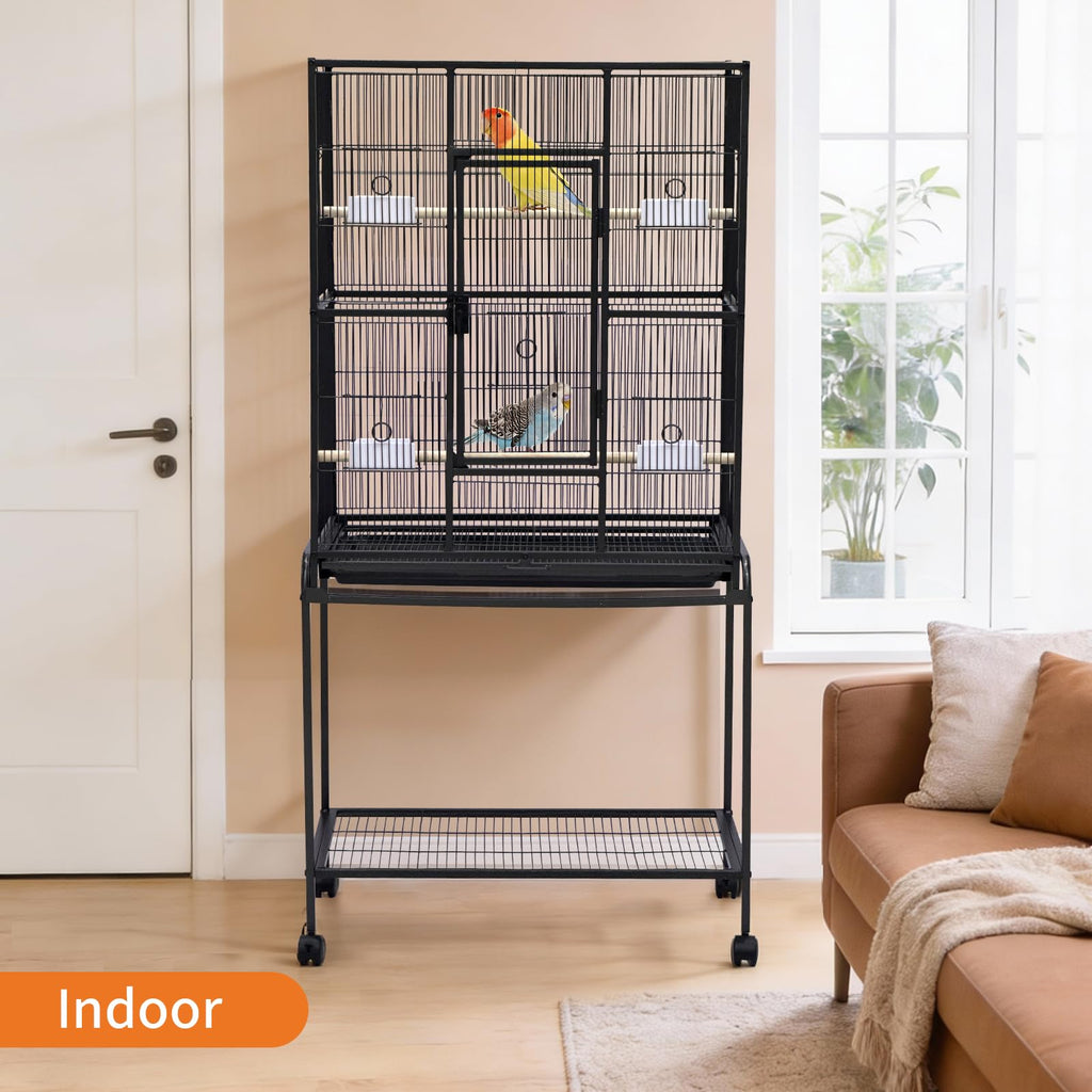 GarveeHome 62.6" H Large Bird Cage, Bird Cage with Rolling Storage Stands, Feed Bowls, Wide Tall Parrot Cage for Parakeets, Conures, Cockatiel, Cockatoo