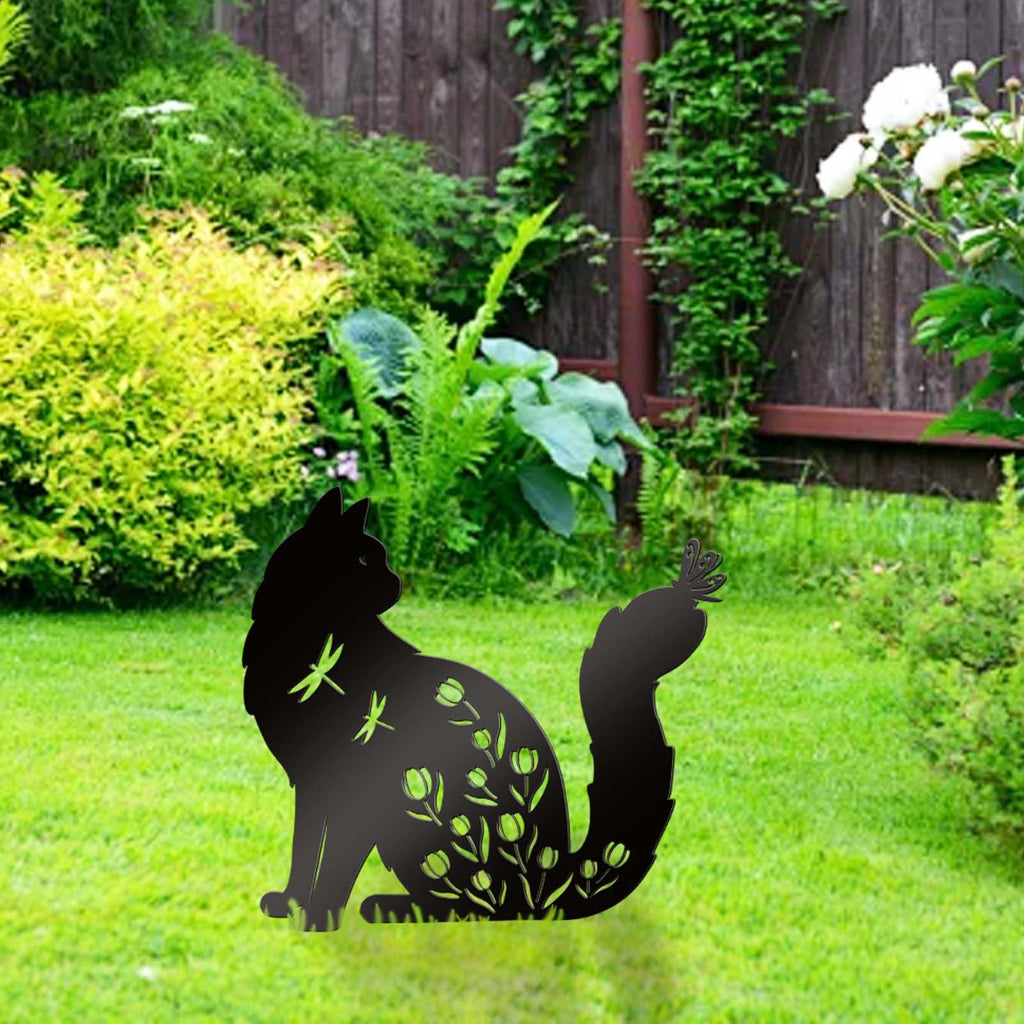 Bnesi Outdoor Cat Decorations, Floral Cat Memorial Grave Marker Yard Stake