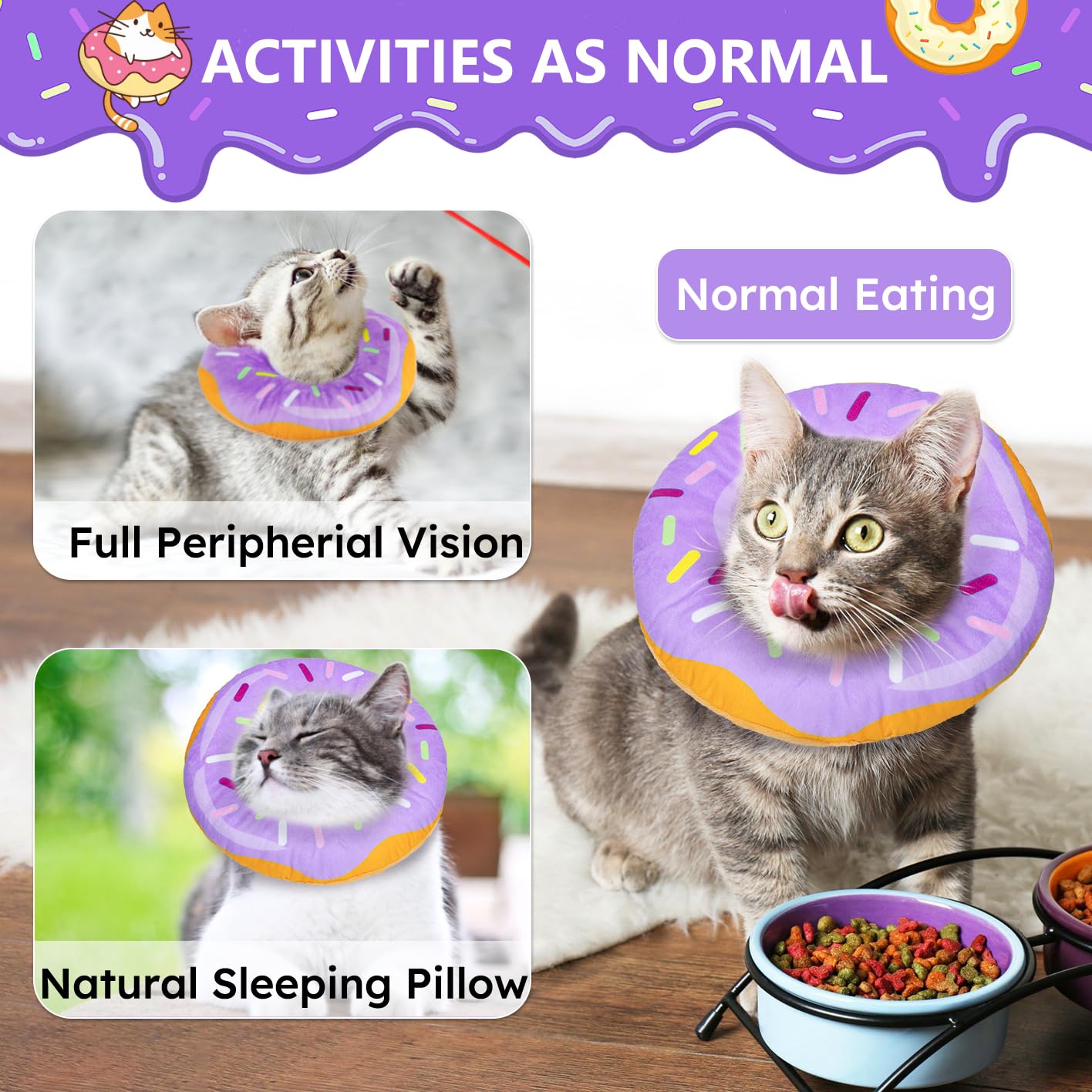 Cat Cone Collar Soft, Cat Recovery Collar for Wound Healing Cute Donut Adjustable Kitten Cones to Stop Licking Comfortable Lightweight Neck Elizabethan Collars for Kittens After Surgery