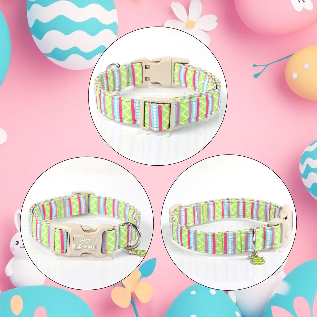 Babole Pet Easter Dog Collar for Large Dogs - Brightly Colored Stripe Easter Collars for Boy Girl Dogs, Adjustable Spring Holiday Pet Collars with Quick Release Buckle L