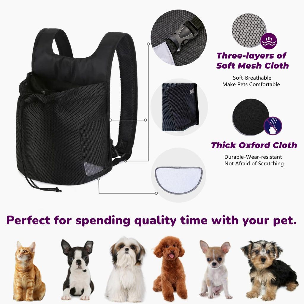 NALIYOUHU Dog Front Carrier Backpack,Ventilated Mesh Puppy Back Pack with Safety Belt,Adjustable Breathable Pet Carrier for Small Dogs Cats,Lightweight Doggy Backpack for Hiking Cycling Outdoor