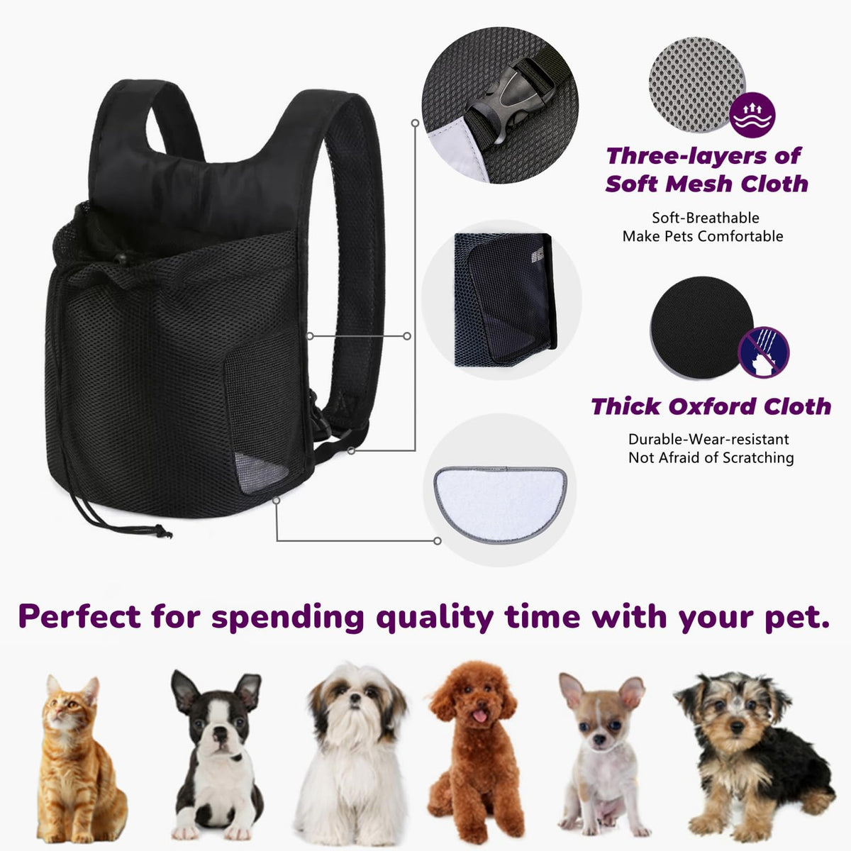 NALIYOUHU Dog Front Carrier Backpack,Ventilated Mesh Puppy Back Pack with Safety Belt,Adjustable Breathable Pet Carrier for Small Dogs Cats,Lightweight Doggy Backpack for Hiking Cycling Outdoor