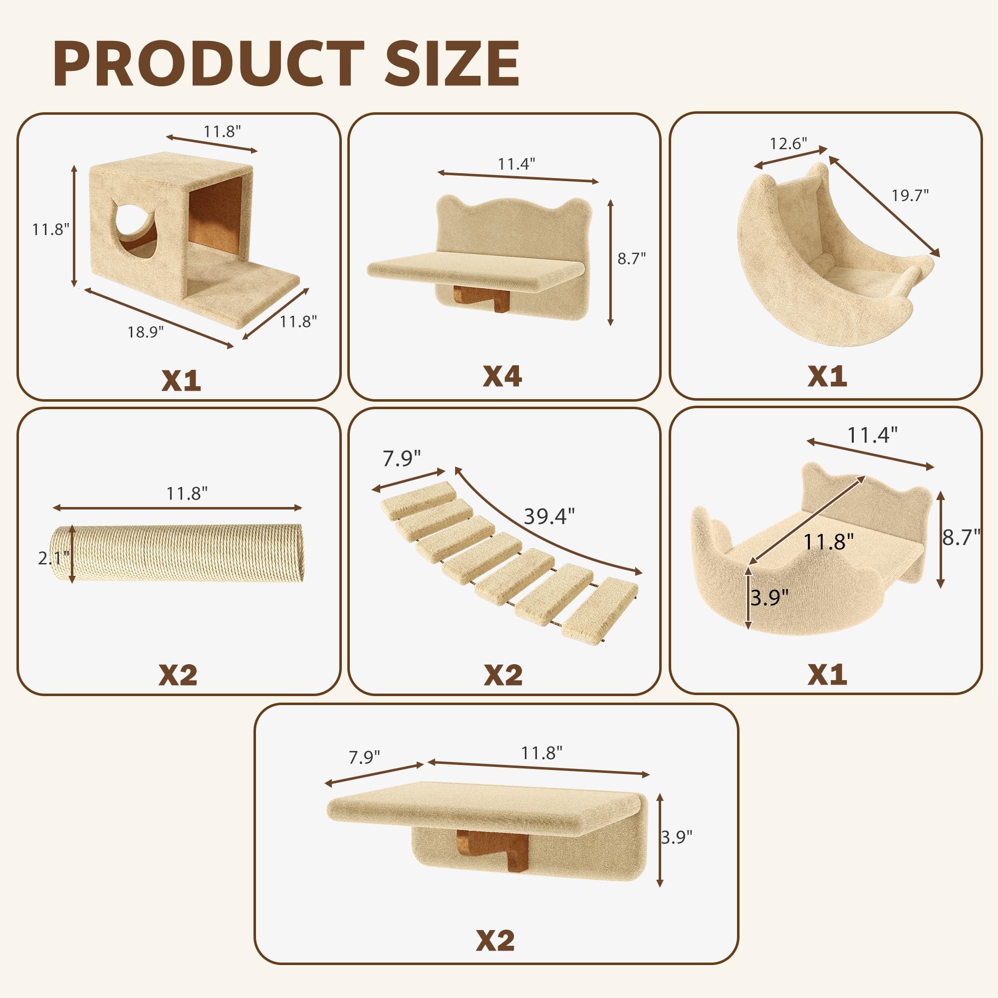 Homiflex 13-in-1 Cat Wall Shelves, Moon & Bridge Cat Wall Furniture, Beige