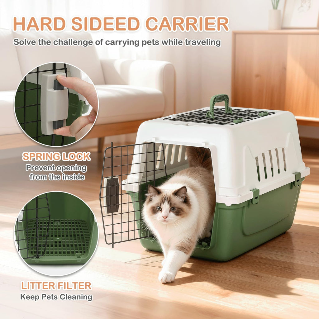 MoNiBloom 22-Inch Dog Crate Plastic 2-Door Top Loading Cat Carrier, Hard-Sided Dog Travel Carrier for Small Dogs and Cats, Ventilation and Security Lock Design for Pets up to 22 lbs (Green)