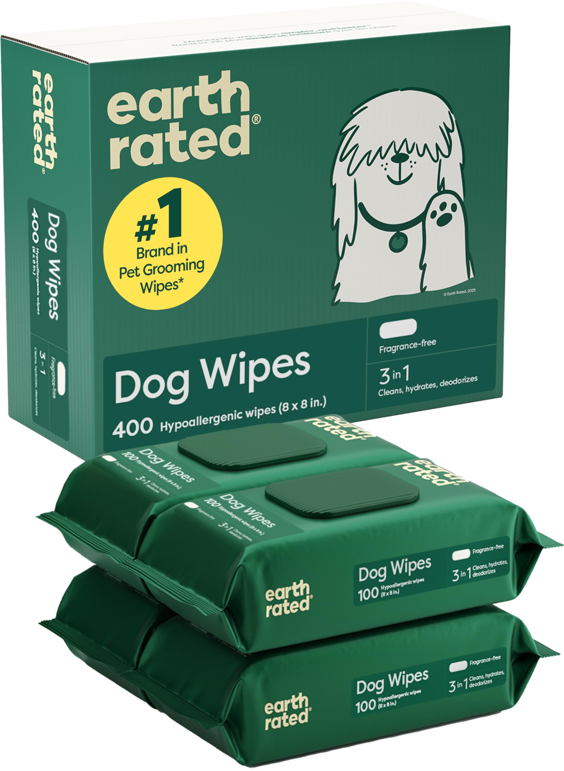 Earth Rated Dog Ear Wipes, Vet Developed, Wild Oat, for Dirt & Wax, 70ct