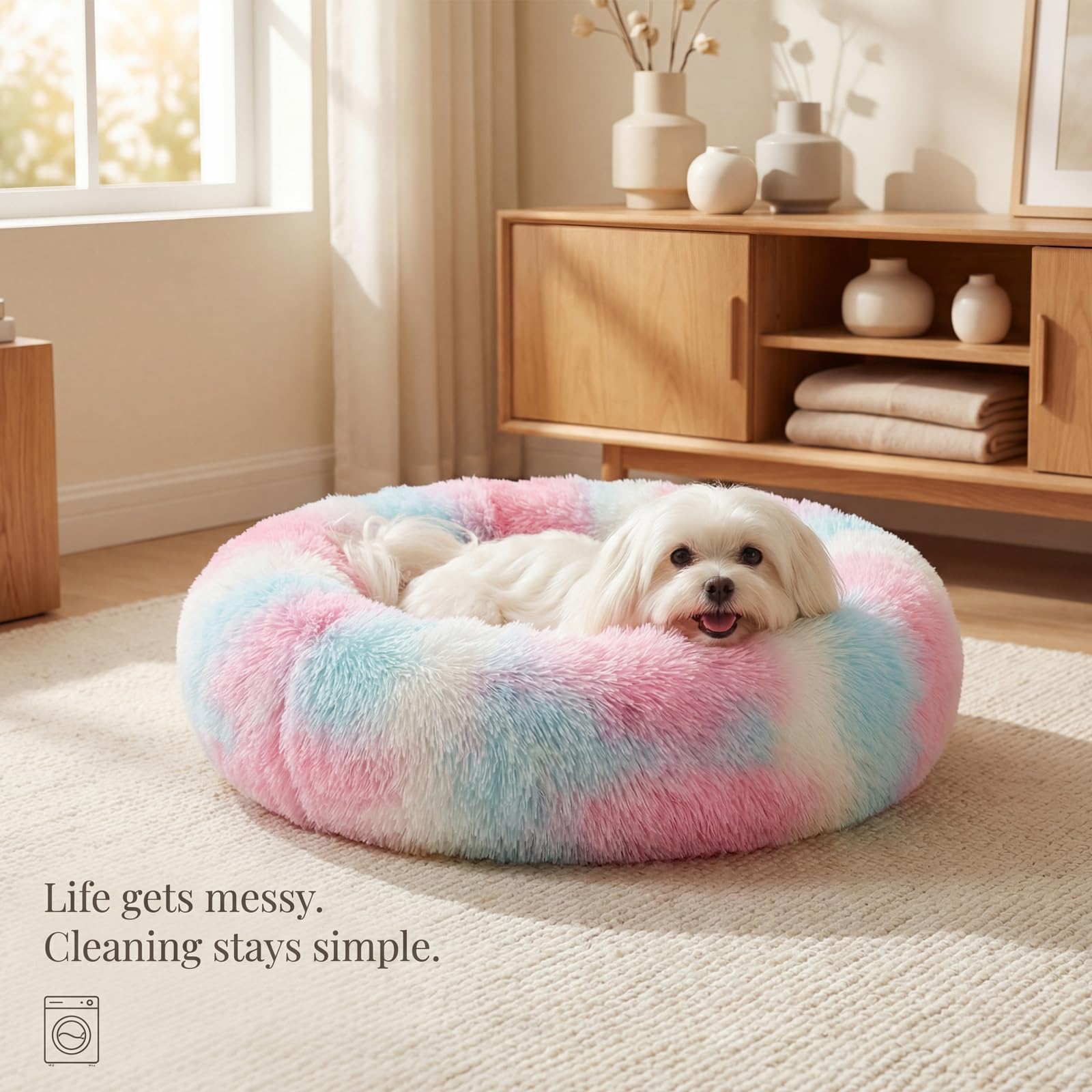 nononfish Cozy Donut Pet Bed,Soft Calming Dog Bed