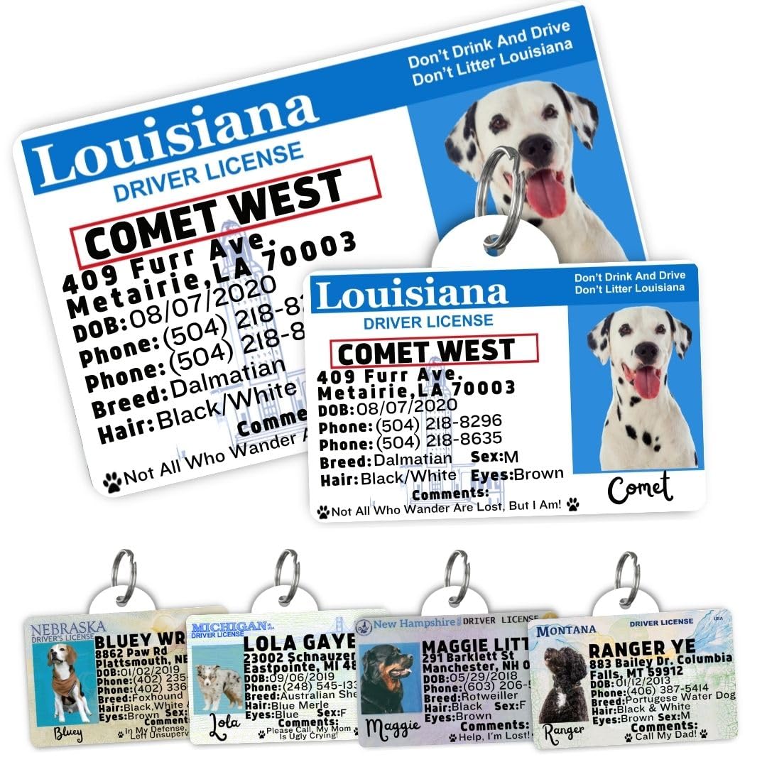 Dog Tags Personalized, Dog ID License Tag for Pets (Arizona, Wallet Card)