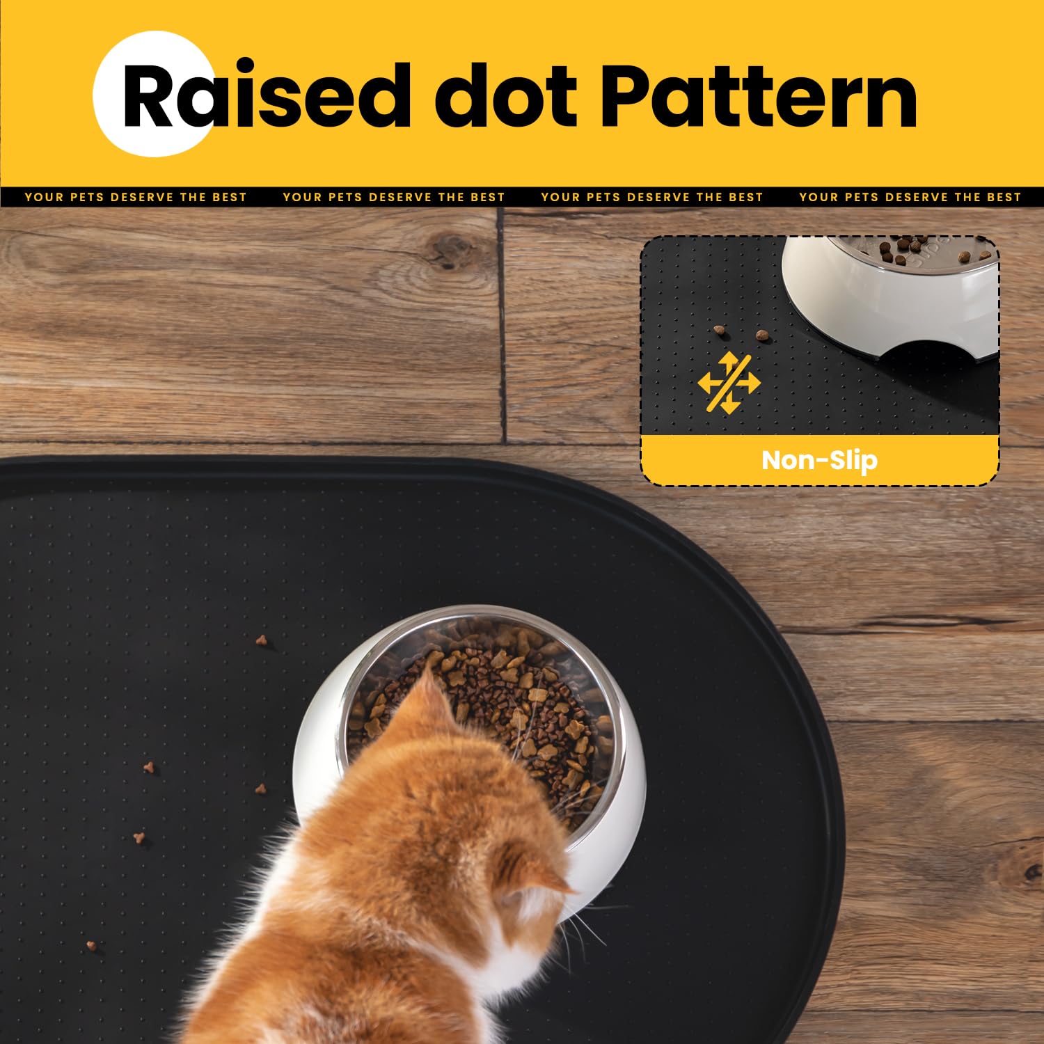 Conlun Dog Food Mat,1/2 Inch Raised Edges Cat Dog Feeding Mat for Spill Containment,BPA-Free Silicone Pet Food Mats for Floor Waterproof,Rubber Pet Placemats for Food and Water Bowls