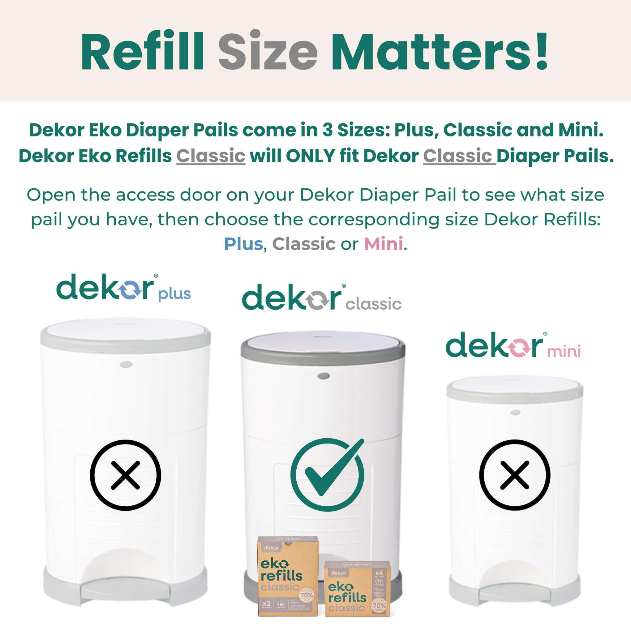 Diaper Dekor CLASSIC Diaper Pail Refills 2 Count Unscented Exclusive End-of-Liner Marking Quick & Easy to Replace Most Economical Refill System for Original and Eko Style Pails