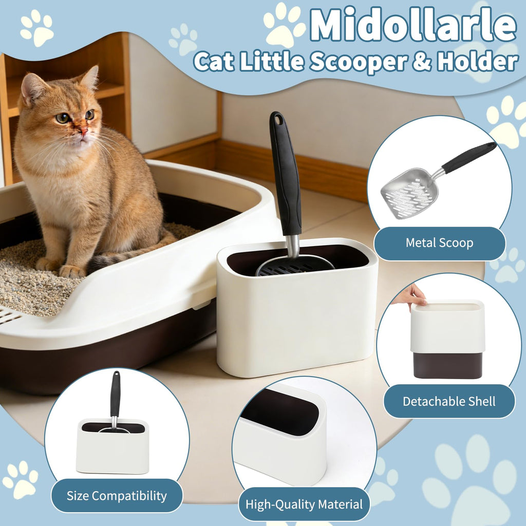 Midollarle Metal Cat Litter Scoop with Holder, Detachable Caddy Set, White