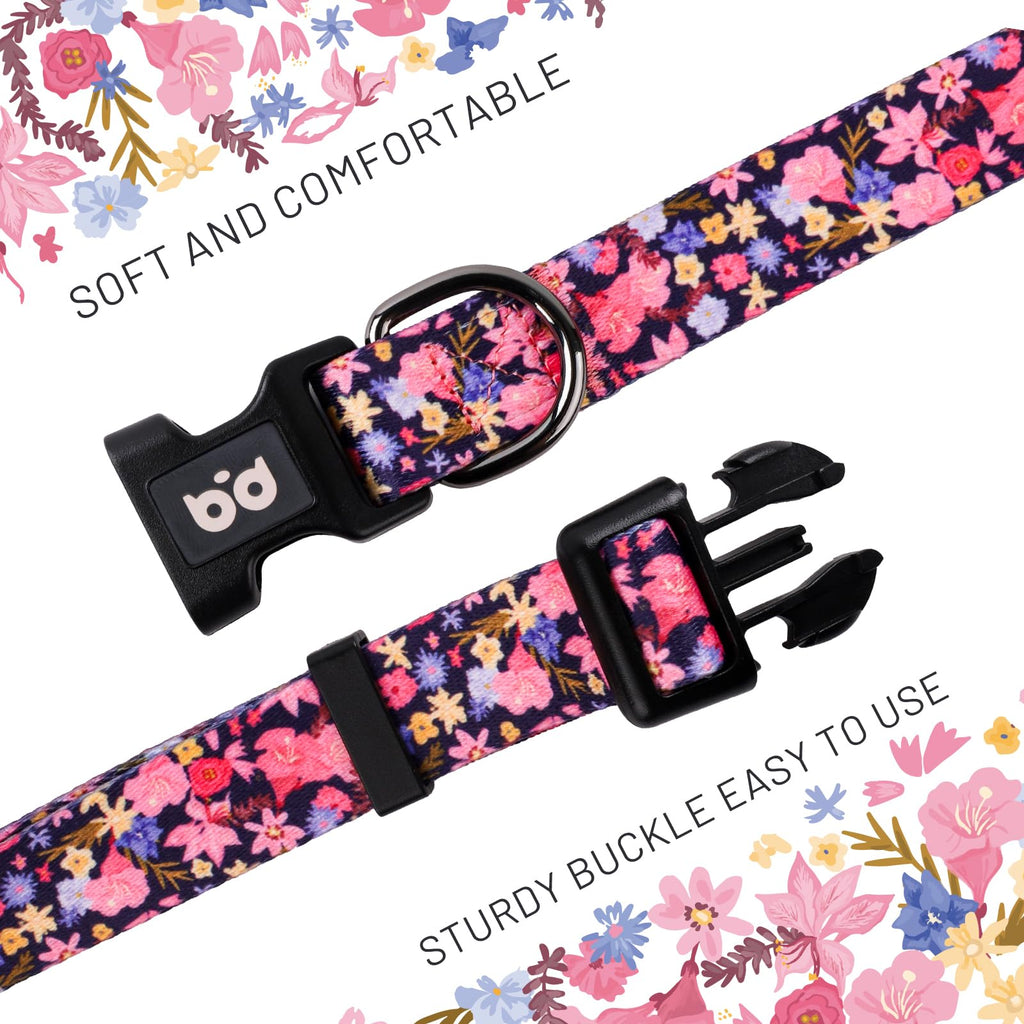 QQPETS Adjustable Soft Dog Collar: Print Flower Pink Multicolor Cute Patterns for XS Small Medium Large Pet Girl Boy Puppy Walking Running Training