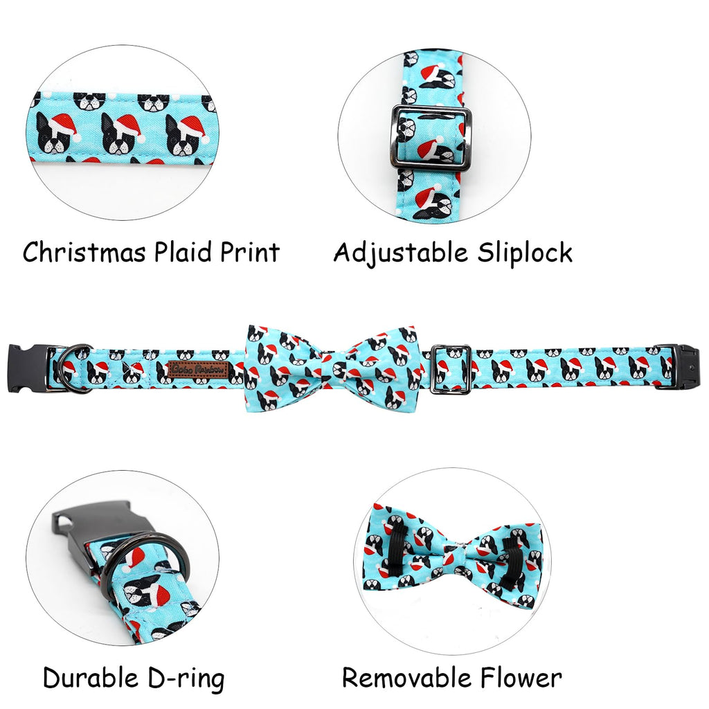 Bobo Rainbow Dog Collar, Christmas Dog Collar Plaid Pet Collar Bow Holiday Bows Girl Boy Puppy Collar Adjustable Pet Collar for Large Dogs