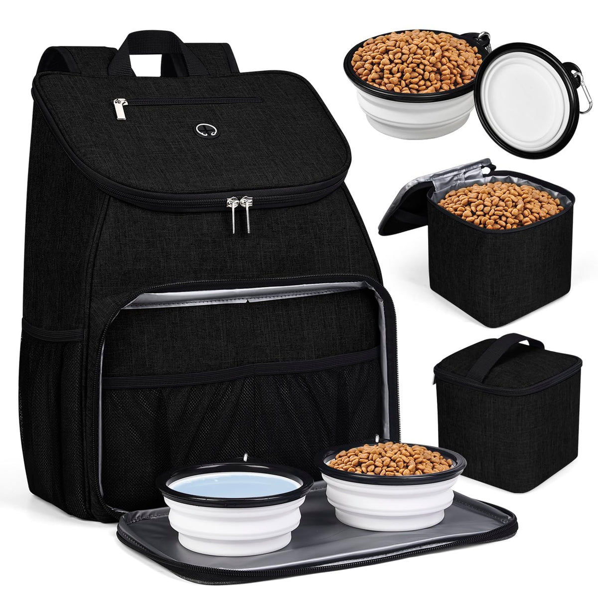 BAGLHER丨Dog Travel Bag, Airline Approved Pet Supplies Backpack, Dog Travel Backpack Accessories Set with 2 Silicone Collapsible Bowls and 2 Food Baskets. Purple