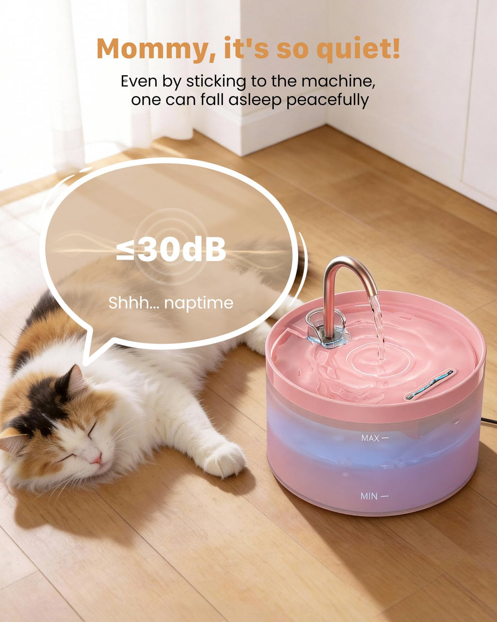 Cat Water Fountain Pink for Drinking: 67oz/2L Cat Fountain - GIOTOHUN Cute Pet Water Fountain for Cats Inside - Quiet Pet Fountain - Faucet Cat Drinking Fountain - Suitable for Kitty & Kitten