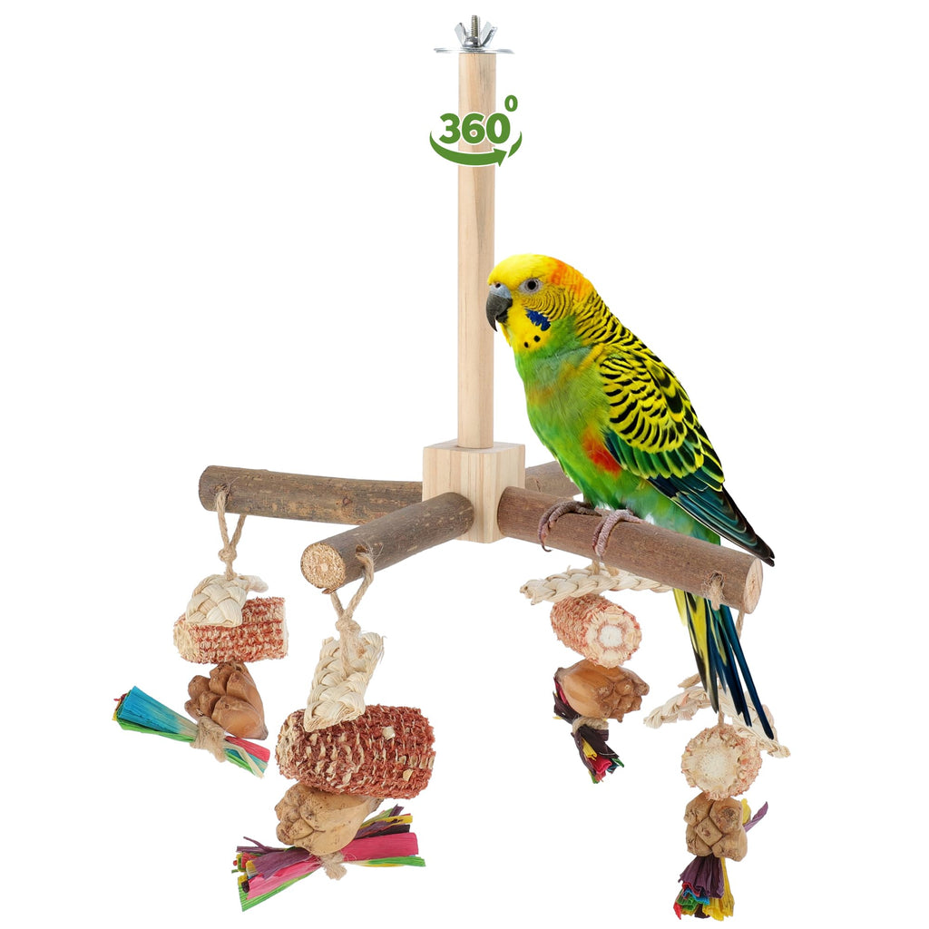 RENEWREVITAL Rotating Bird Perches, Natural Wooden Perch with Chew Toy, Bird Toys for Small & Medium Birds, Large, Natural Wood Color, 1 Set