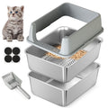 TIUUBT Stainless Steel Sifting Litter Box for Pine Pellets, Sifting Cat Litter Box with Sifter, High Side for Small Cats, Anti-Leakage, Odor Control, Includes Scooper, 17.7" x 13.8" x 11"