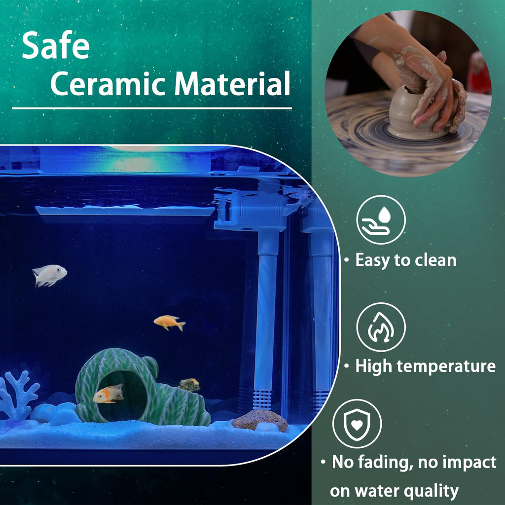 Deapeey Green Aquarium Decor Ceramic Western Cactus Betta Fish Tank Cave