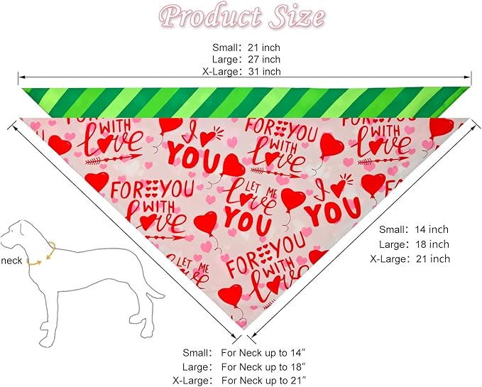 Valentine's & St. Patrick's Day Dog Bandana Set 2PCS-XLarge,Holiday Party Costumes,Pet Scarves for Boys and Girls,Dog Outfit Gifts for XLarge Dogs,Diverse Festive Styles