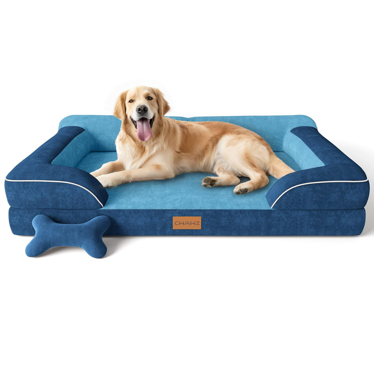 CWAWZ Extra Large Dog Bed, Orthopedic Dog Beds with Cooling Gel Memory Foam, Waterproof XL Pet Bed with Removable Washable Cover, 42" Pet Sofa Couch Dutch Velvet with Bone Toy, Brown