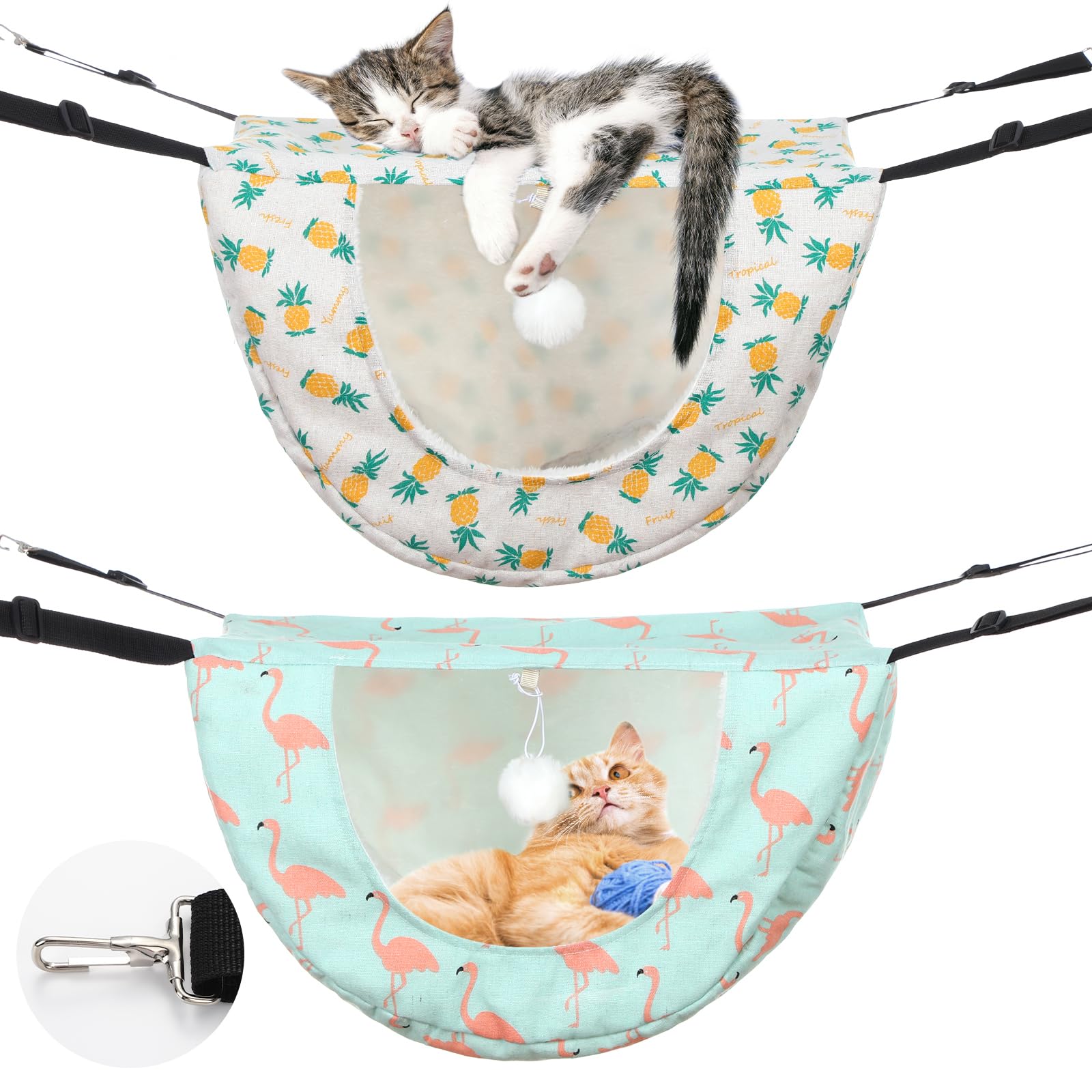 Unittype 2 Pieces Cat Cage Hammock Hanging Pet Bed Double Layer Soft Plush Hanging Pet Comfortable Hammock Bed for Indoor Kitten Ferret Hamster Rabbit or Small Animals, 2 Styles(Pineapple)
