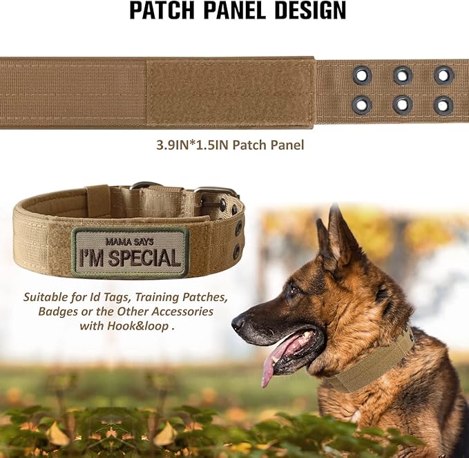 Tactical Dog Collar Military Adjustable Dog Collars Soft Nylon Training Collar with Patch Heavy Duty Metal Buckle Collars for Medium Large Dogs (Green, XL)