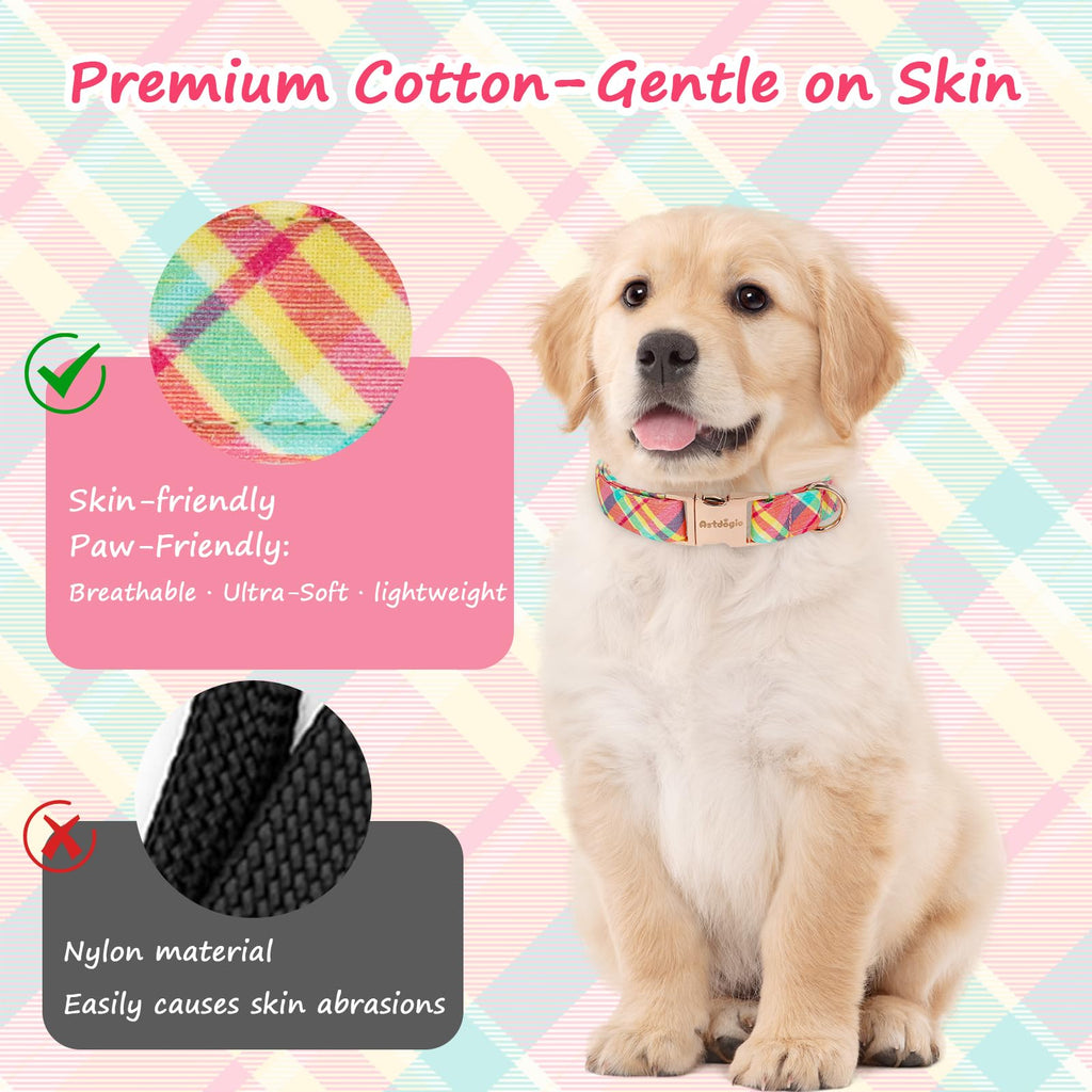 Astdogio Cotton Dog Collar, Soft Adjustable Dog Collars for Small Dogs, Multi-Color Plaid Dog Collar for Small Medium Large Dogs, Cute Dog Collars Perfect for Girl or Boy Dog Collars-S
