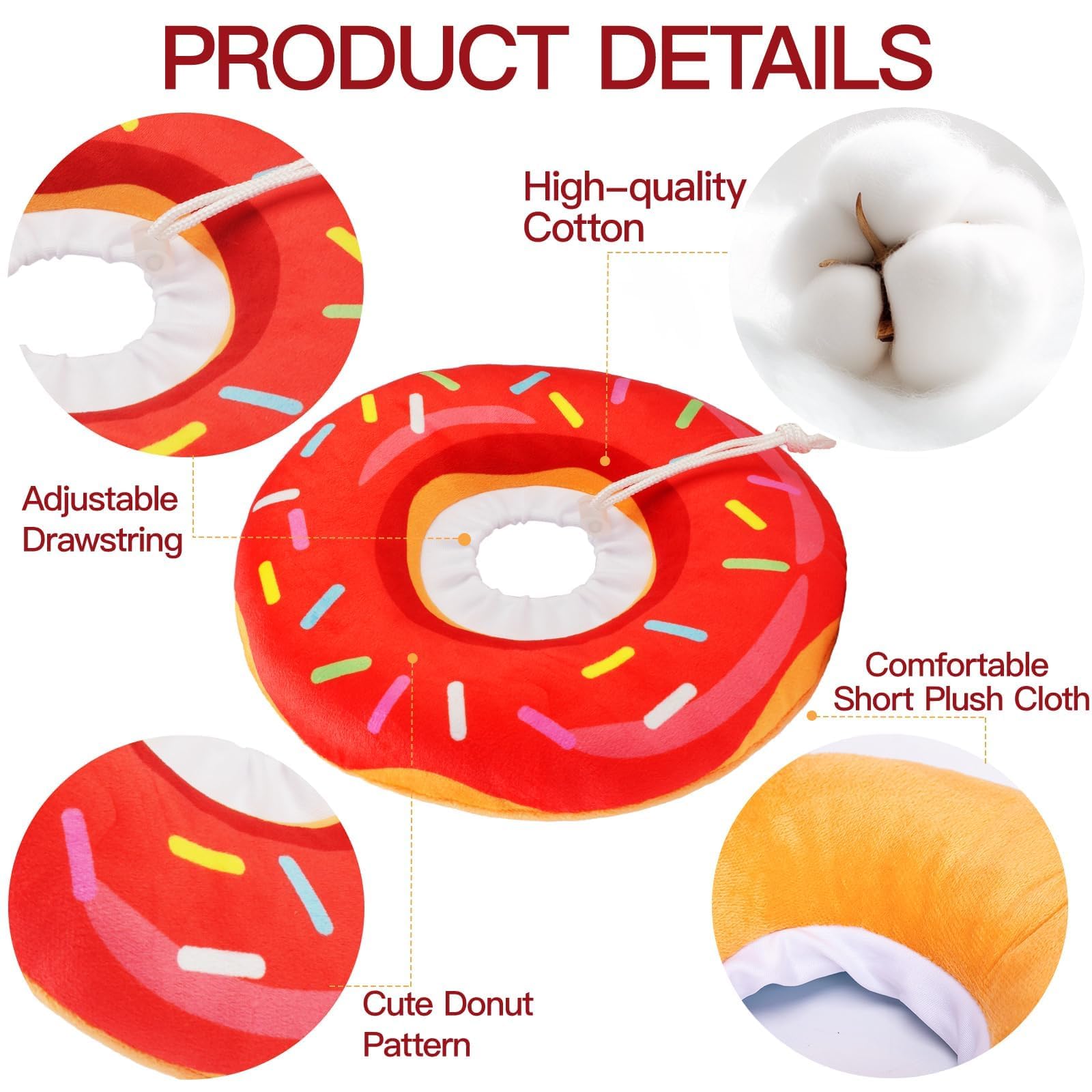 Cat Cone Collar Soft, Cute Cat Donut Collar After Surgery, Adjustable Kitten Recovery Cones to Stop Licking, Lightweight Neck Elizabethan Collars for Cats Kittens (Red, Medium)