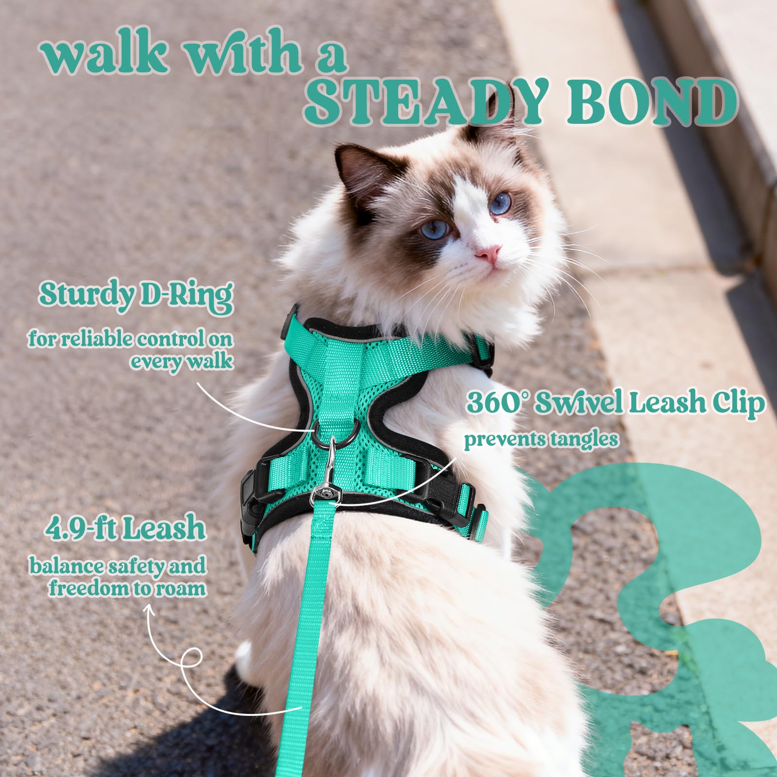 rabbitgoo Cat Harness and Leash Set, Escape Proof Vest, Emerald