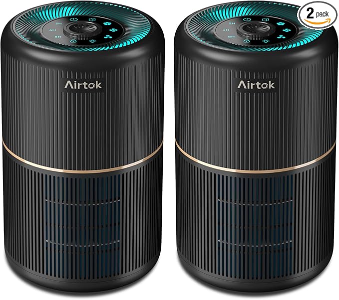 2 Pack Air Purifier for Home Bedroom with H13 True HEPA Filter for Smoke, Smokers, Dust, Odors, Pollen, Pet Dander | Quiet 99.9% Removal to 0.1 Microns | White Available for California