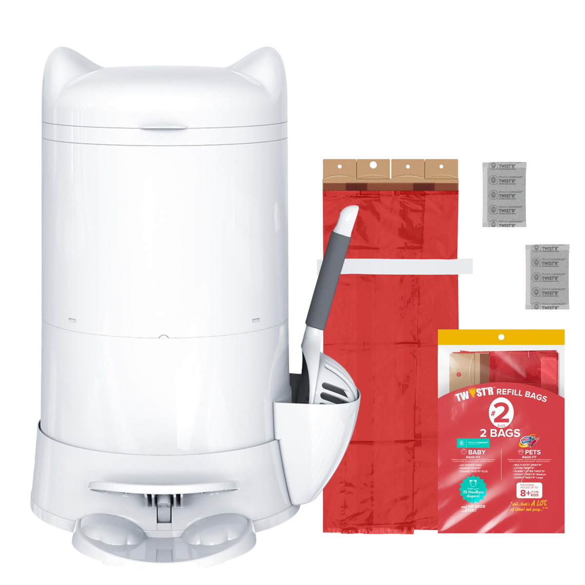 Red Rocket XL Cat Litter Trash Can Multi Kitty Twist’R Step Litter Disposal System Pack, 12x Refills Bags and 6X Charcoal Sachets, No Smell Litter Storage Container, Litter Disposal System