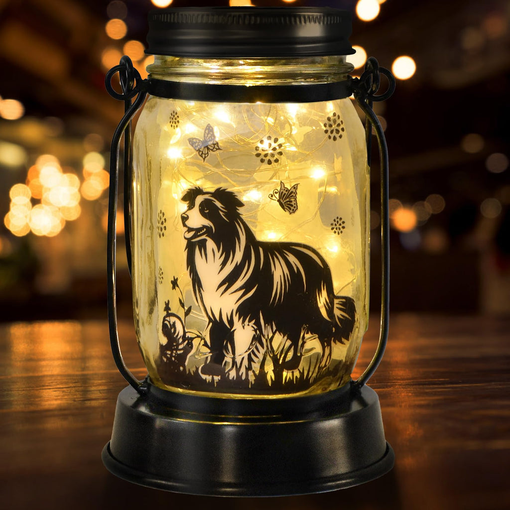 kyoryuger Border Collie Gifts for Women/Men Border Collie Solar Lanterns Dog Mom Birthday, Dog Lovers Lantern, Pet Loss Pet Memorial Lights, Solar Garden Decor Outside for Yard, Patio,Backyard,Porch