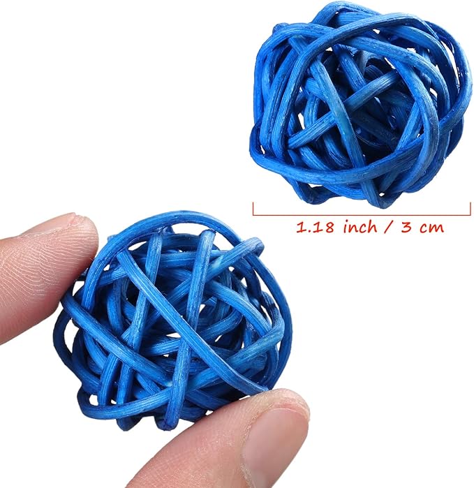 Sumind 80 Pieces Parrot Toy 1.2 Inch Wicker Rattan Balls Wooden Blocks Bird Chewing Toys Mini Wood Chips Pet Parrot Cage Accessories for DIY Playing Chewing Shredding Mixed Bird Toys, Random Color