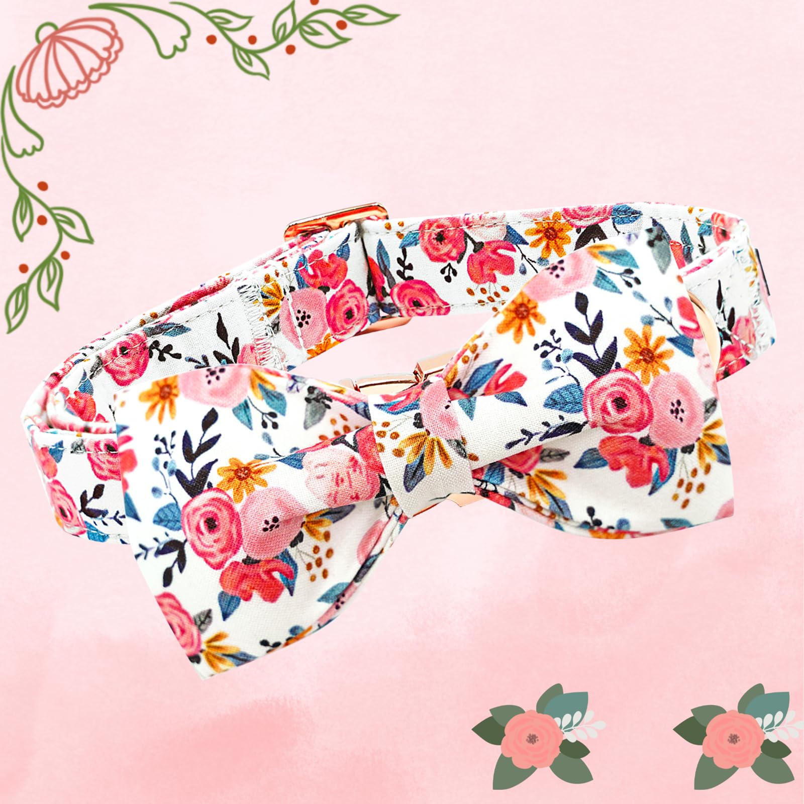Lionheart glory Dog Collar Bow Collar Floral Dog Collar with Bow Tie Spring Summer Cute Collar Dog Boy or Girl Dog Collars Soft Durable Adjustable Dog Collars for Large Dogs