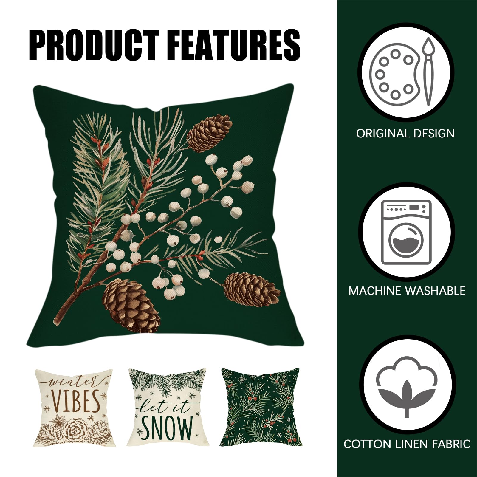 Fahrendom Winter Vibes Green Decorative Throw Pillow Covers