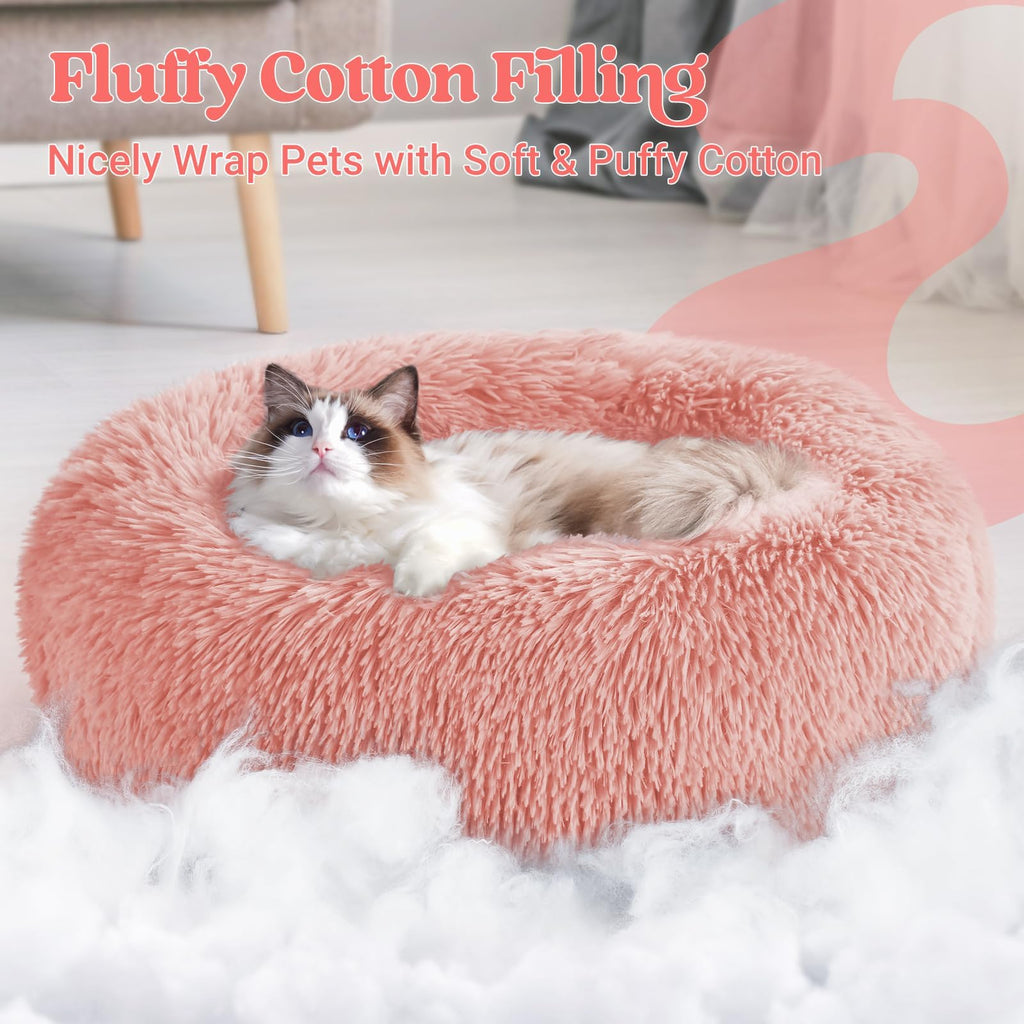 rabbitgoo Calming Cat Beds for Indoor Cats, 20 inches, Pink