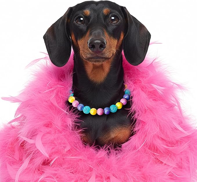JOGIA Beaded Dog Necklace Collar, Adjustable Jewelry-Inspired Design with Sparkle Beads (Iridescent Pastels, Small)