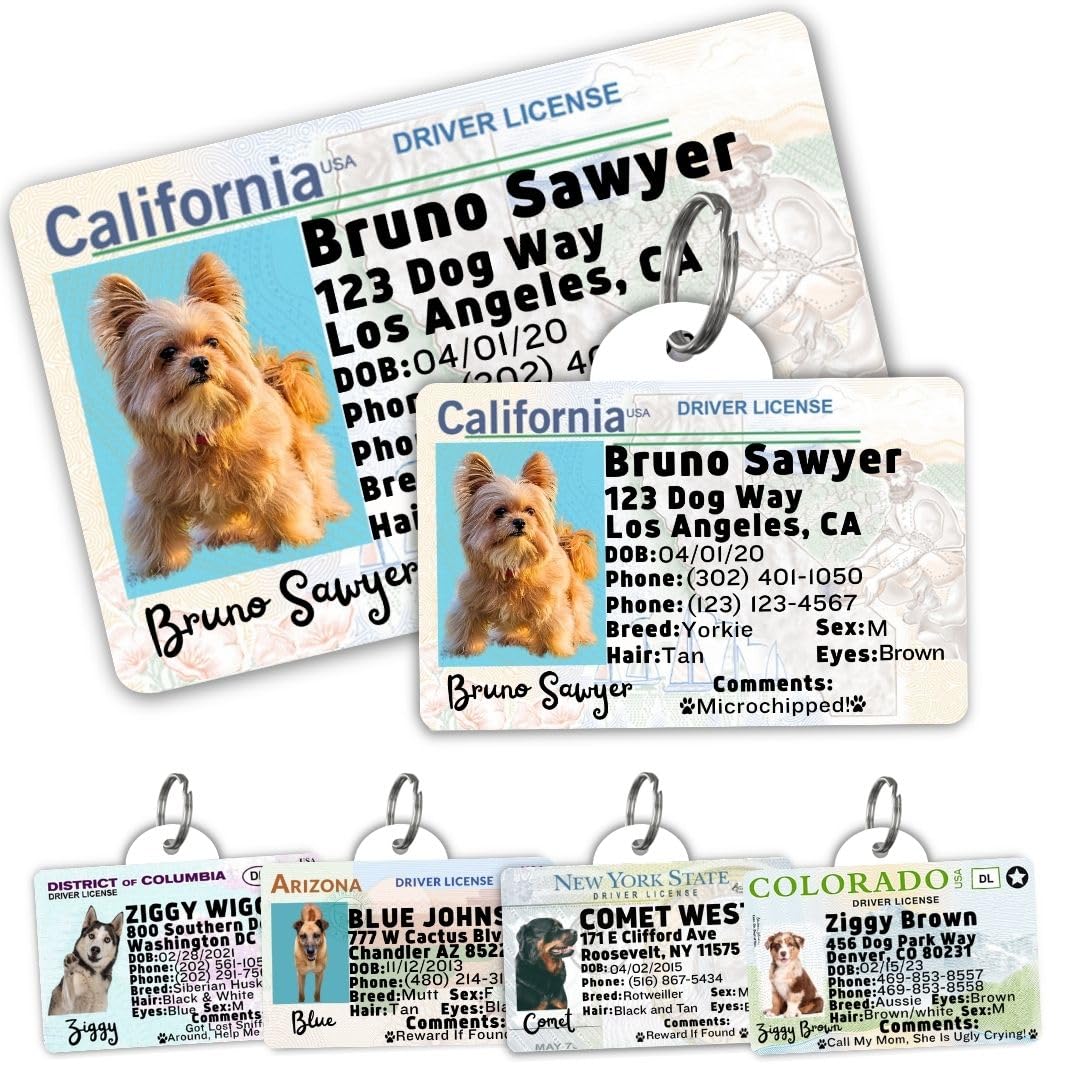 Dog Tags Personalized, Dog ID License Tag for Pets (Arizona, Wallet Card)